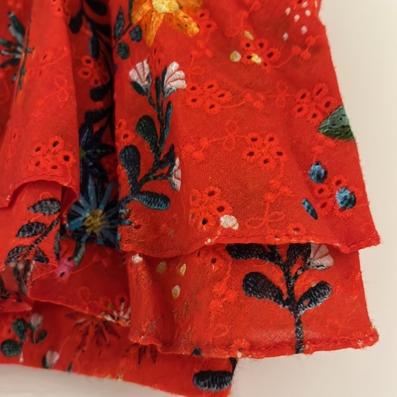 ZARA Red Floral Broderie Anglaise Cotton Layered Crop Top - Picture 6 of 11